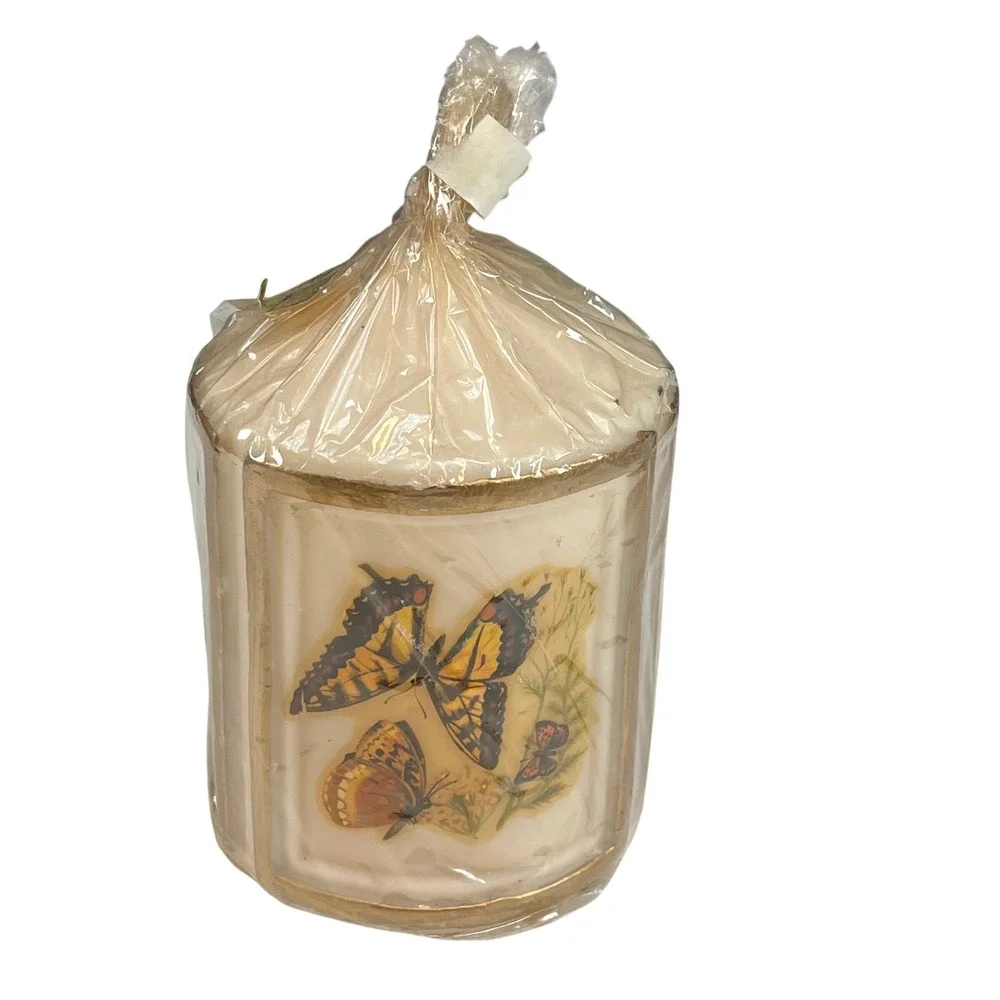 Vintage Peggy Karr Butterfly‎ Pillar Candle Decor Cottagecore Nature
